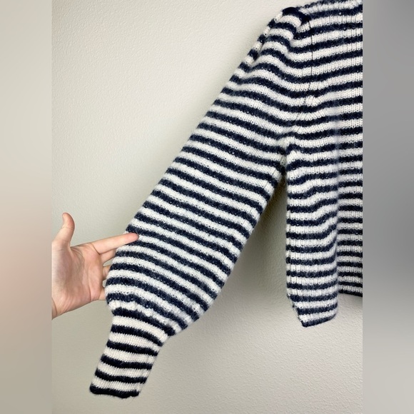 Eleven Six Women's Small Mia Striped Knit Sweater Puff Sleeve 100% Baby Alpaca - Picture 3 of 15